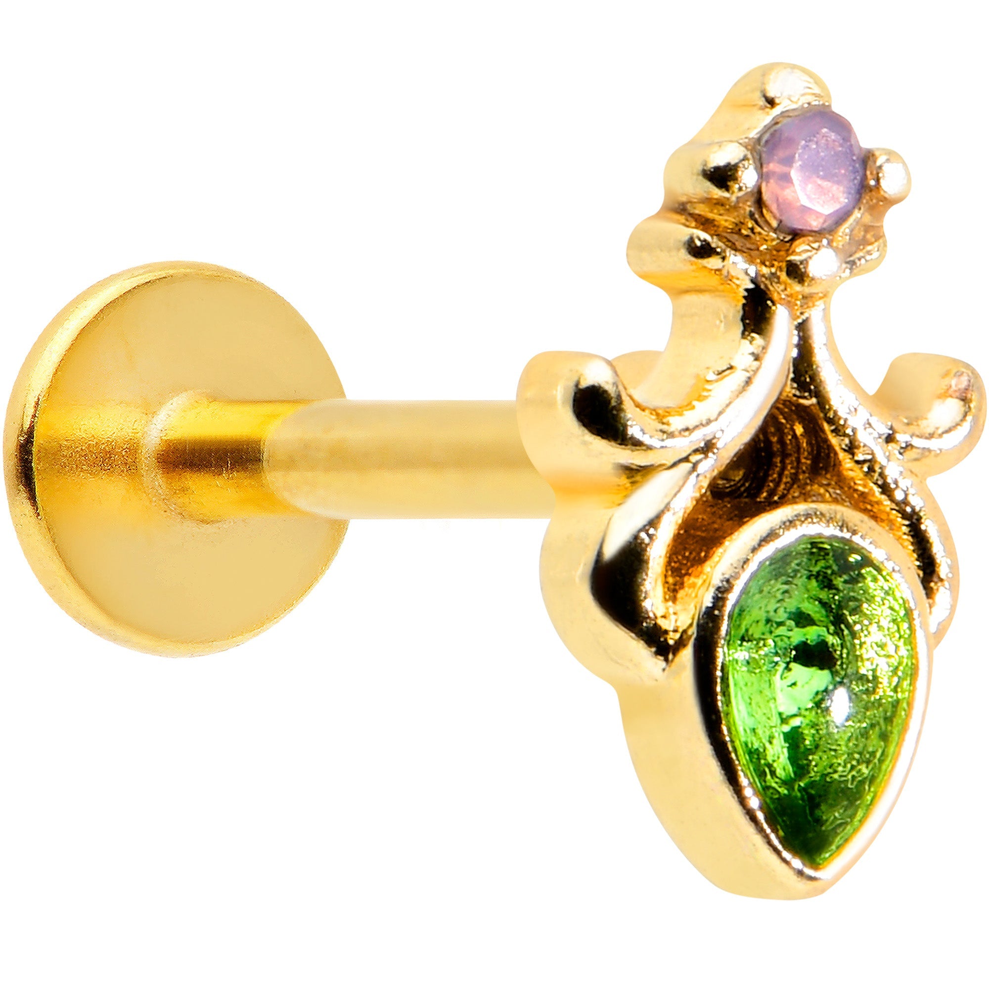 BodyCandy 16G 5/16 Green Gem Gold Tone Shades of Spring Labret Monroe Tragus — main product shot