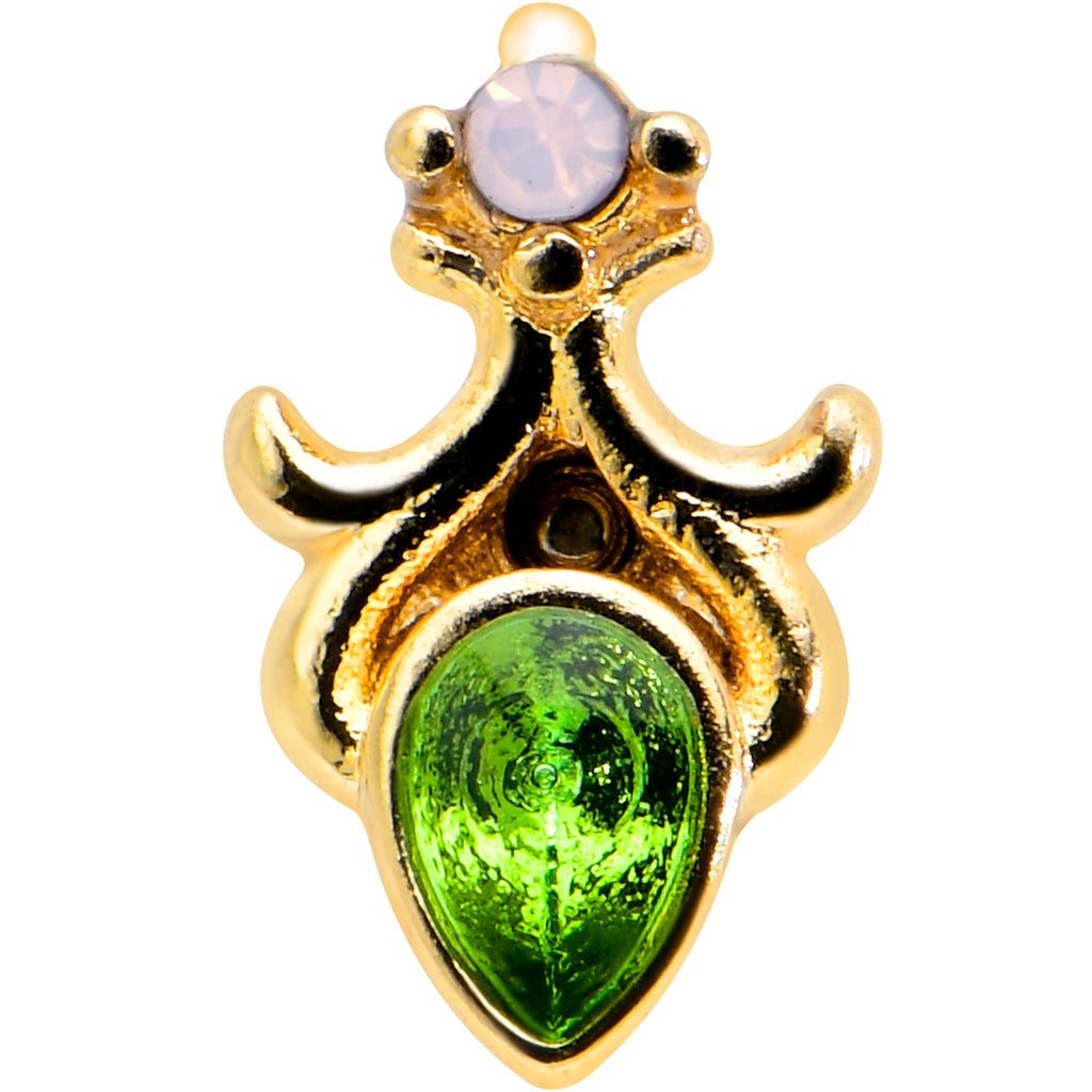 BodyCandy 16G 5/16 Green Gem Gold Tone Shades of Spring Labret Monroe Tragus — detail close-up