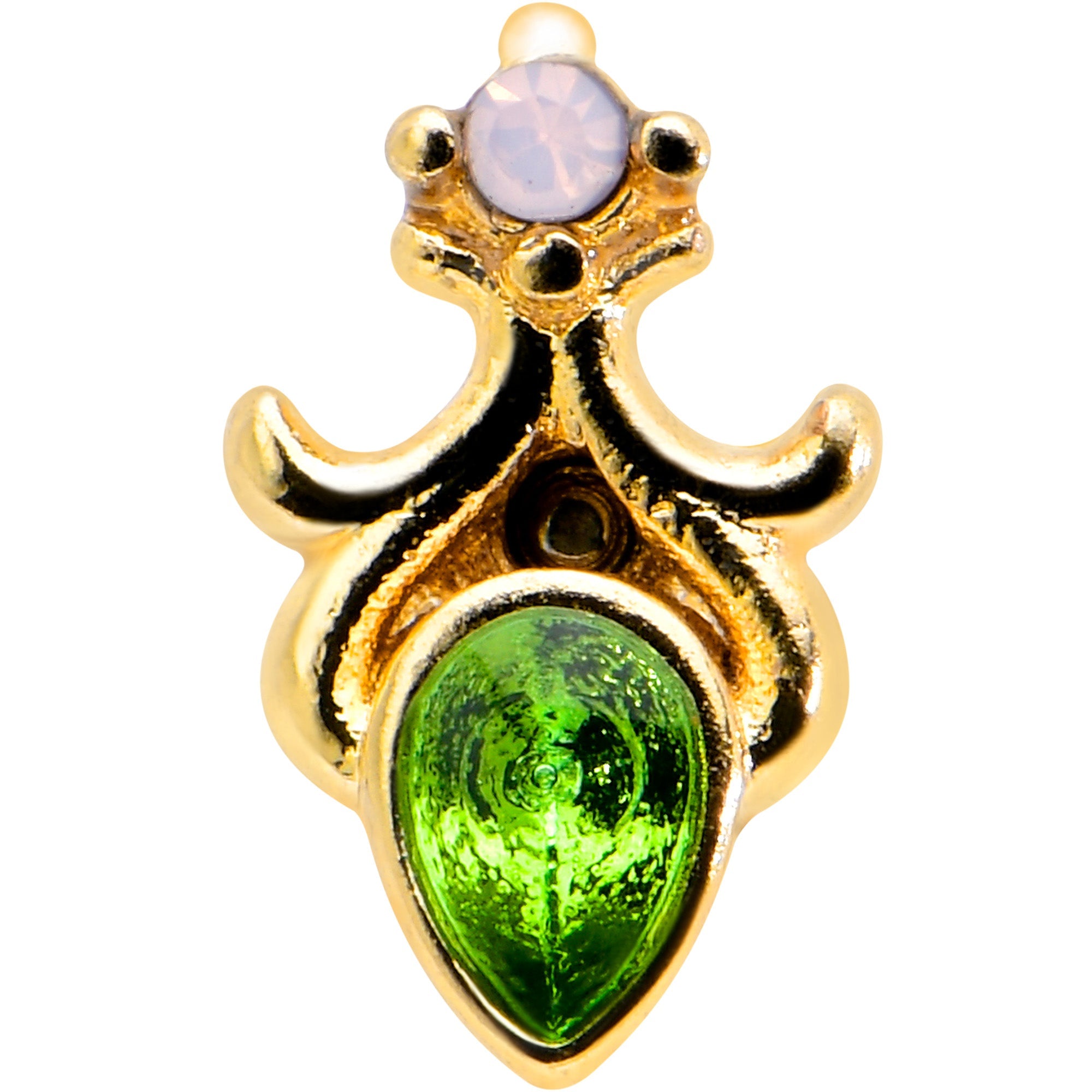 BodyCandy 16G 5/16 Green Gem Gold Tone Shades of Spring Labret Monroe Tragus — detail close-up