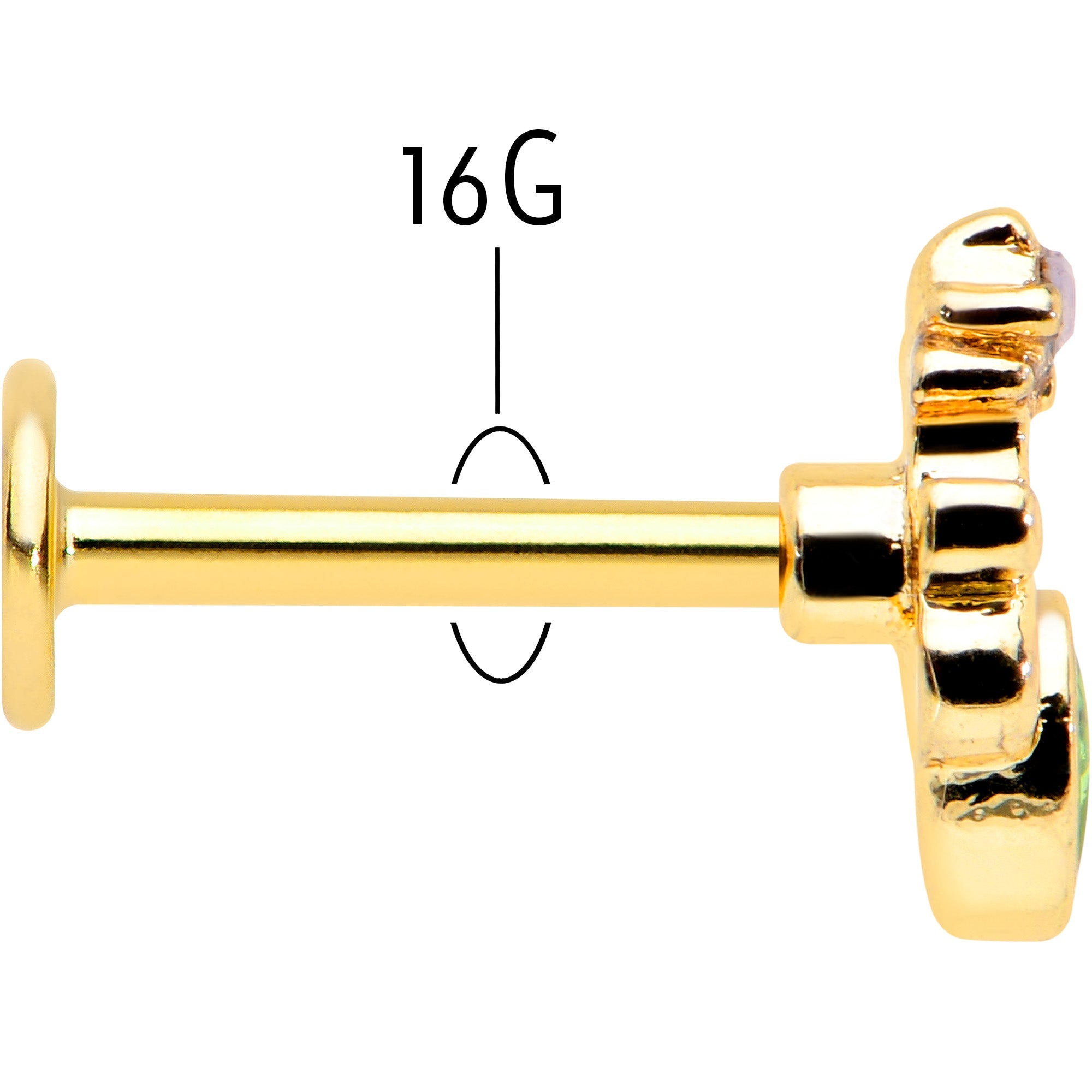 BodyCandy 16G 5/16 Green Gem Gold Tone Shades of Spring Labret Monroe Tragus — back view