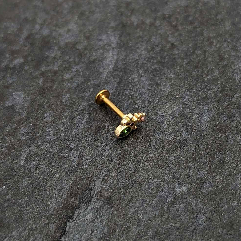 BodyCandy 16G 5/16 Green Gem Gold Tone Shades of Spring Labret Monroe Tragus — alternative angle