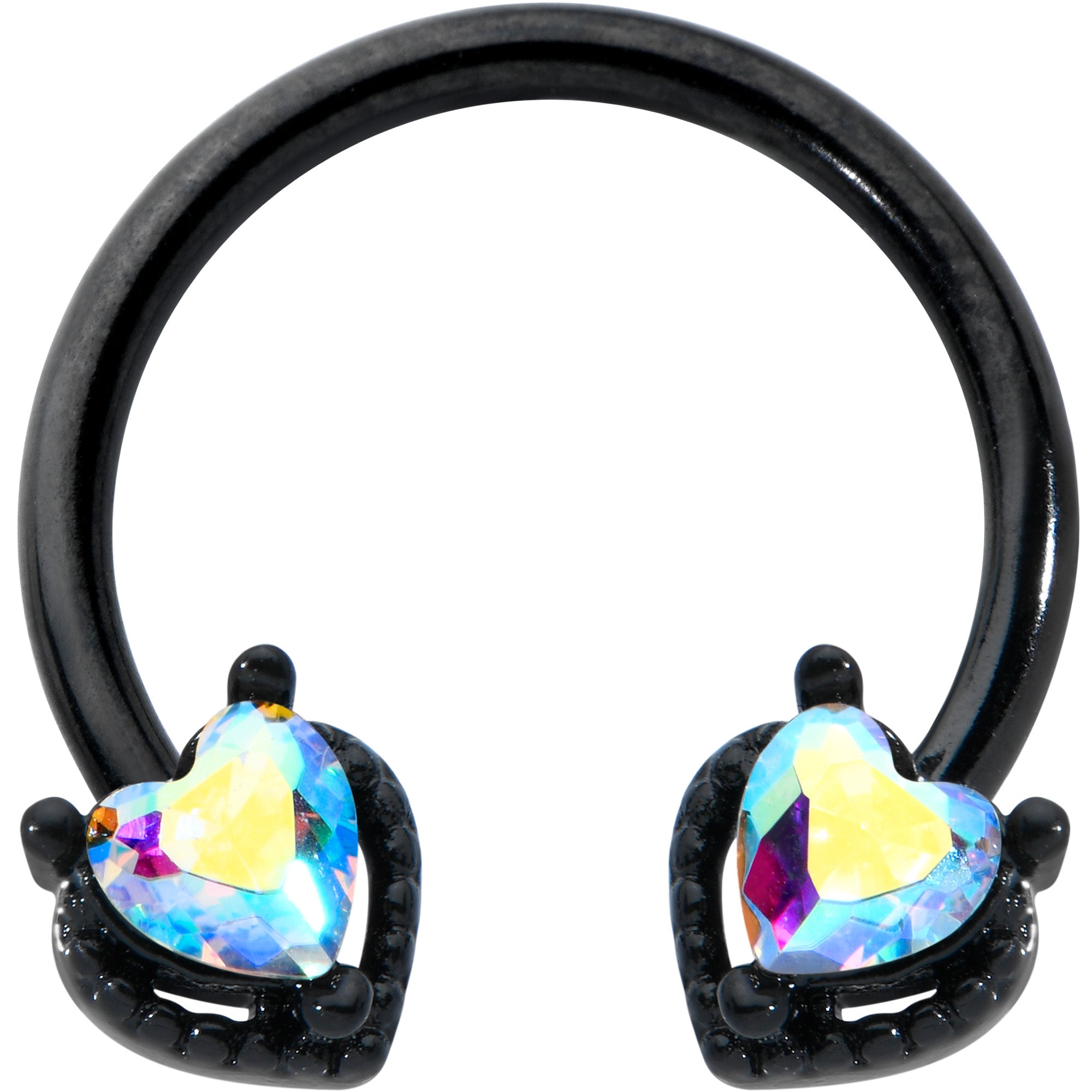 BodyCandy 16G 3/8 Aurora Gem Black Heart Ends Horseshoe Circular Barbell — main product shot