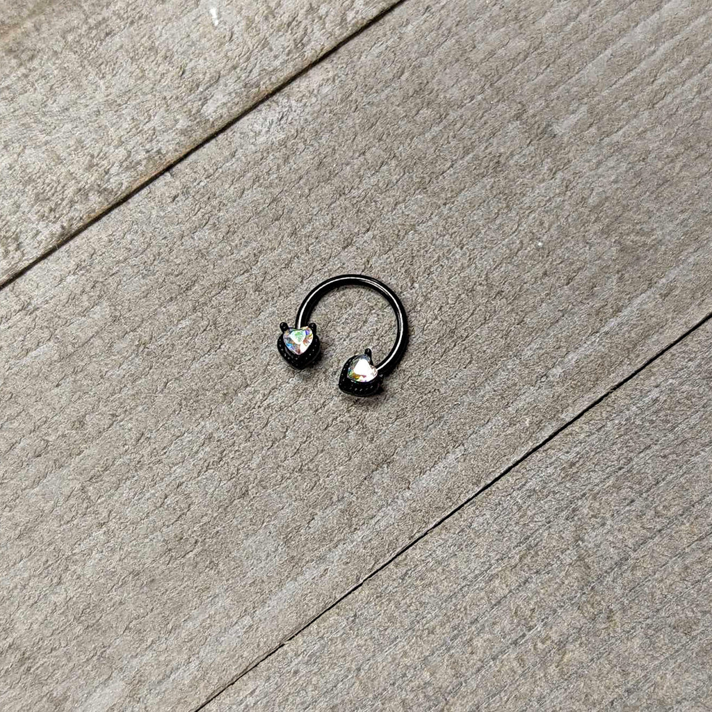 BodyCandy 16G 3/8 Aurora Gem Black Heart Ends Horseshoe Circular Barbell — side view
