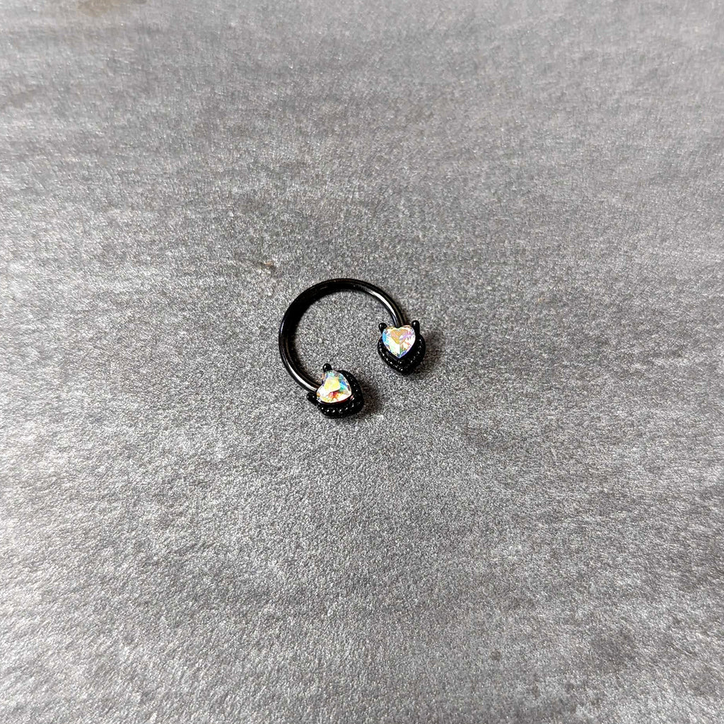 BodyCandy 16G 3/8 Aurora Gem Black Heart Ends Horseshoe Circular Barbell — back view