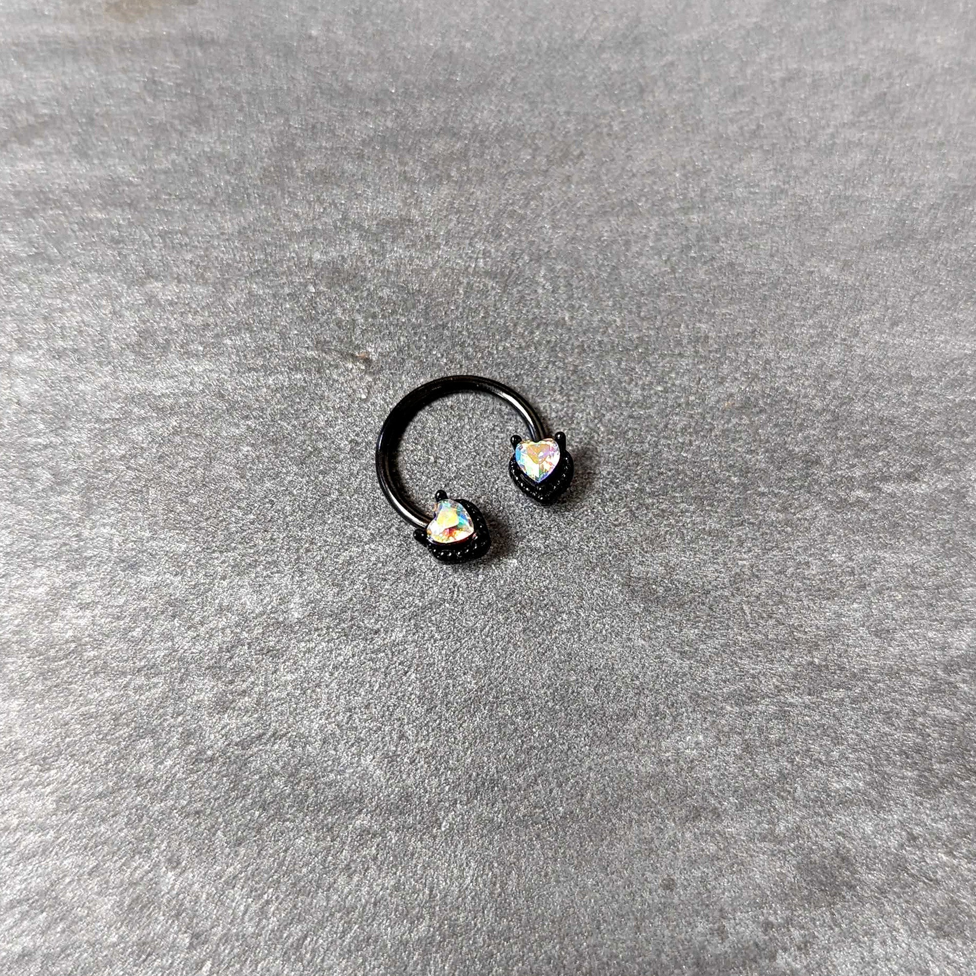 BodyCandy 16G 3/8 Aurora Gem Black Heart Ends Horseshoe Circular Barbell — back view