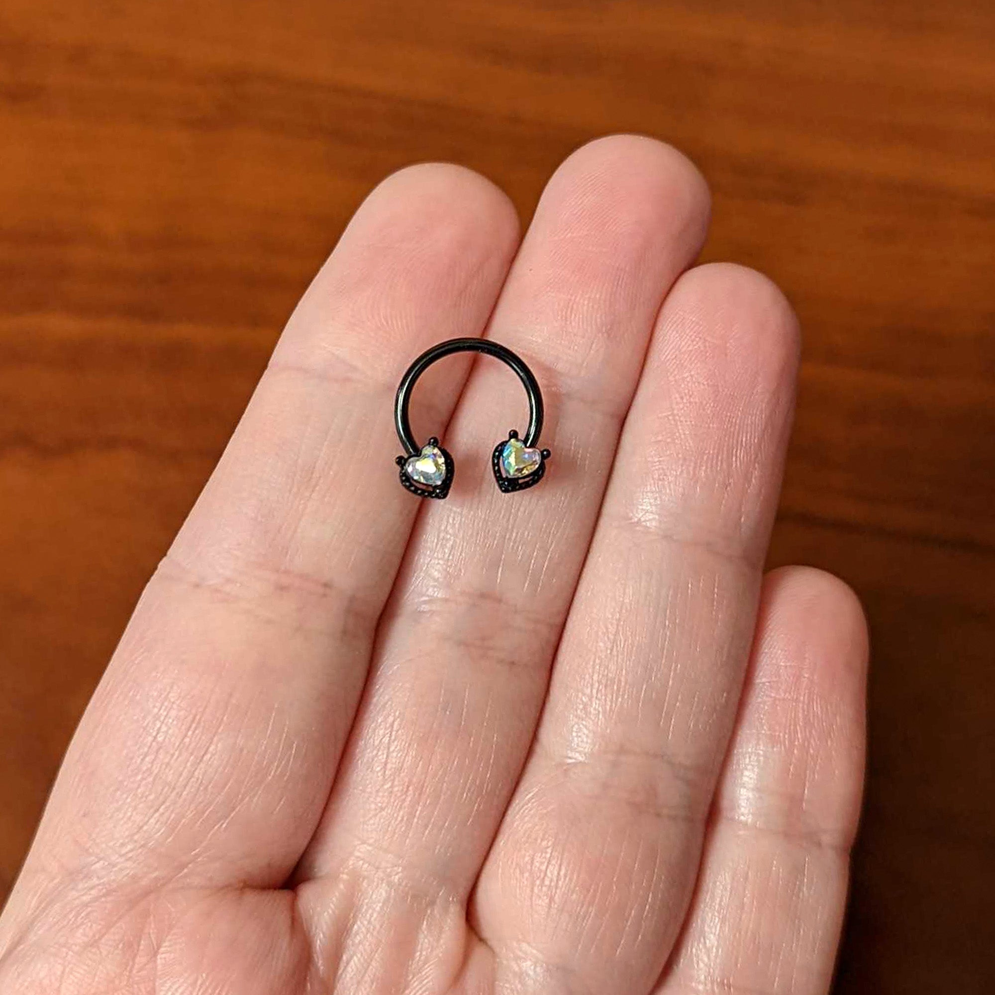 BodyCandy 16G 3/8 Aurora Gem Black Heart Ends Horseshoe Circular Barbell — alternative angle