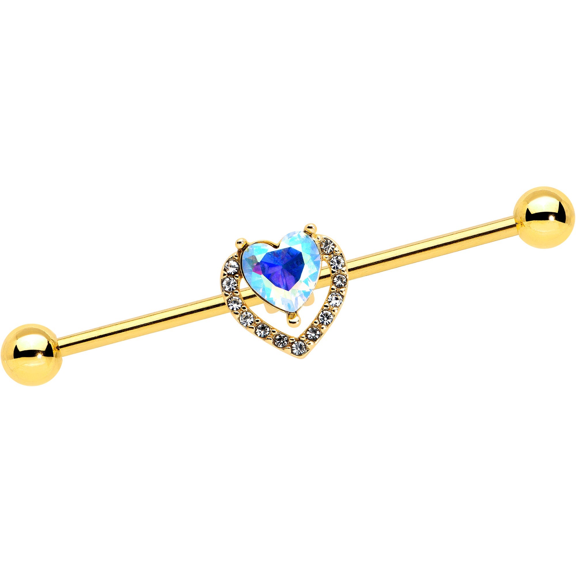 BodyCandy 14G Aurora Gem Gold Hue Rococo Heart Industrial Barbell 38mm — main product shot