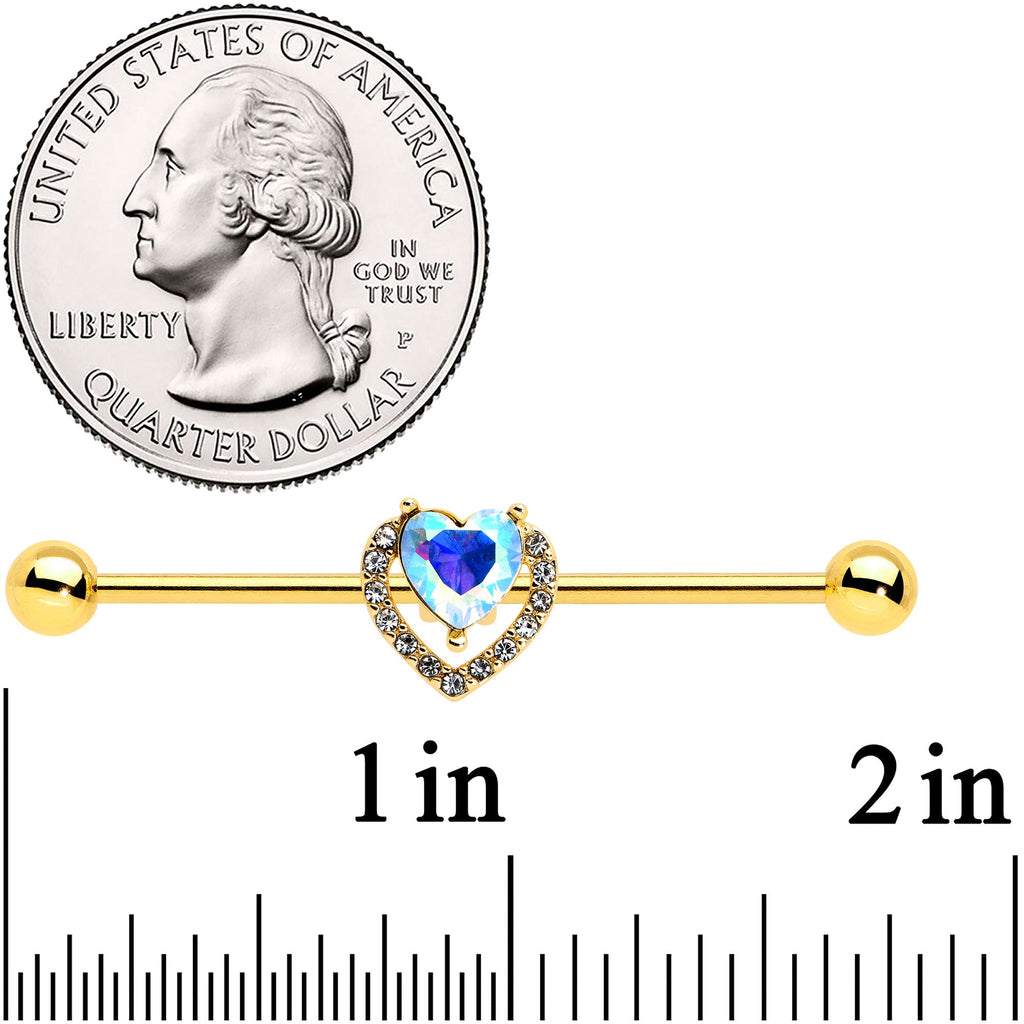 BodyCandy 14G Aurora Gem Gold Hue Rococo Heart Industrial Barbell 38mm — lifestyle context