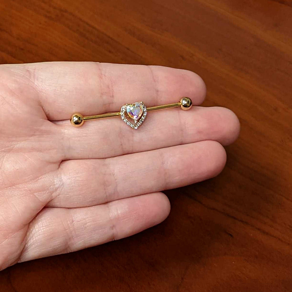 BodyCandy 14G Aurora Gem Gold Hue Rococo Heart Industrial Barbell 38mm — alternative angle