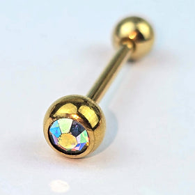 Aurora Gem Gold Tone Simply Stylish Barbell Tongue Ring