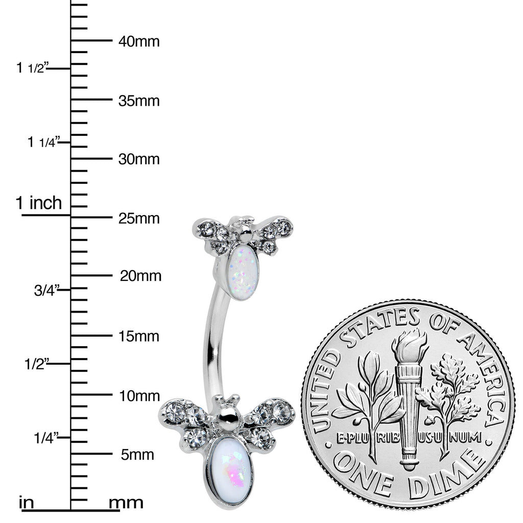 BodyCandy White Faux Opal Clear Gem Double Butterfly Double Mount Belly Ring — lifestyle context