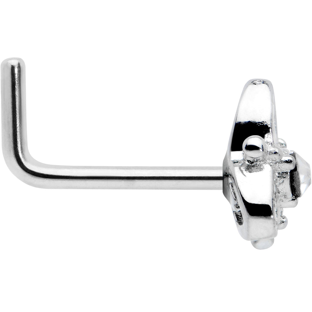 BodyCandy 20G 1/4 Clear CZ Gem Triple Heart Triquetra L Shape Nose Ring — lifestyle context
