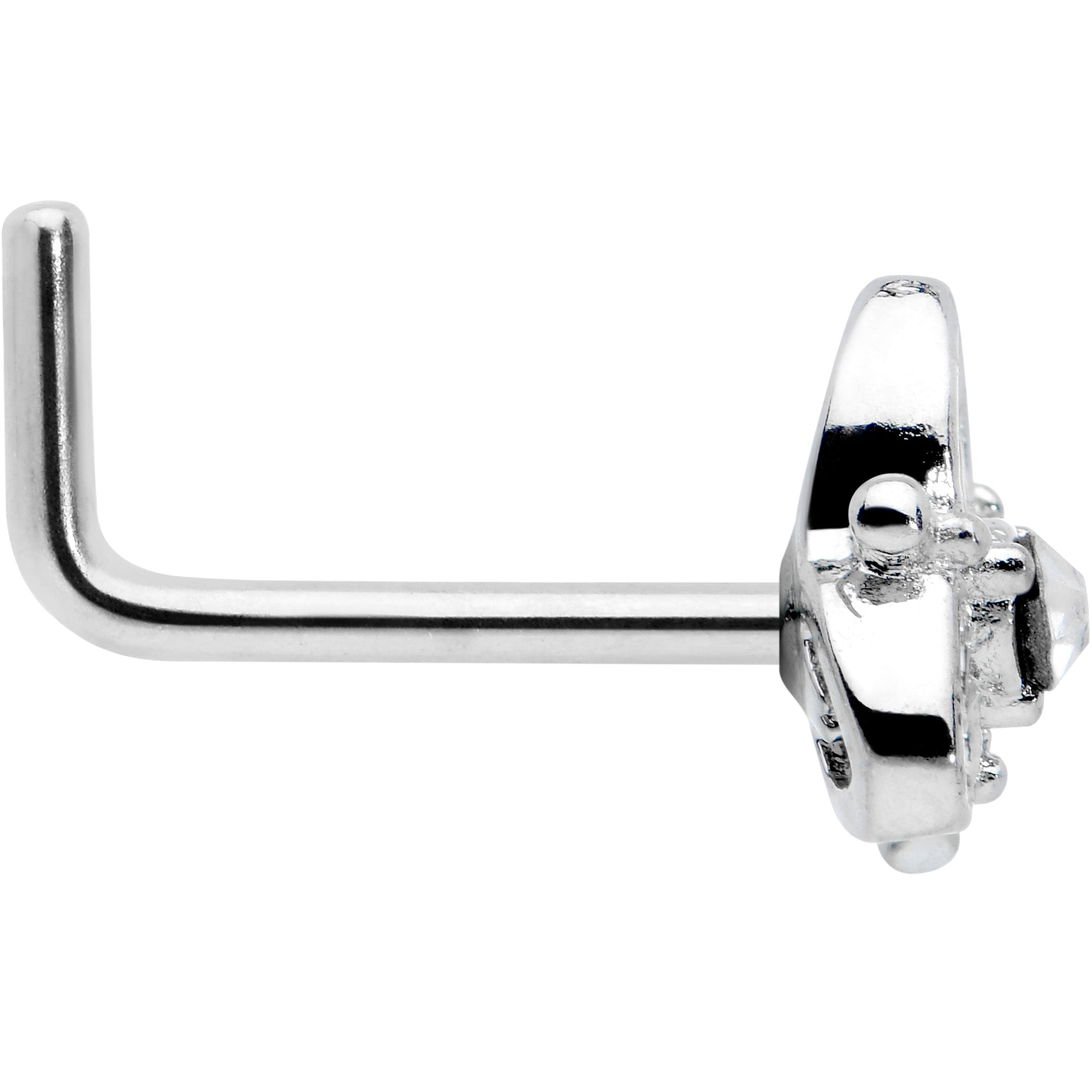 BodyCandy 20G 1/4 Clear CZ Gem Triple Heart Triquetra L Shape Nose Ring — lifestyle context
