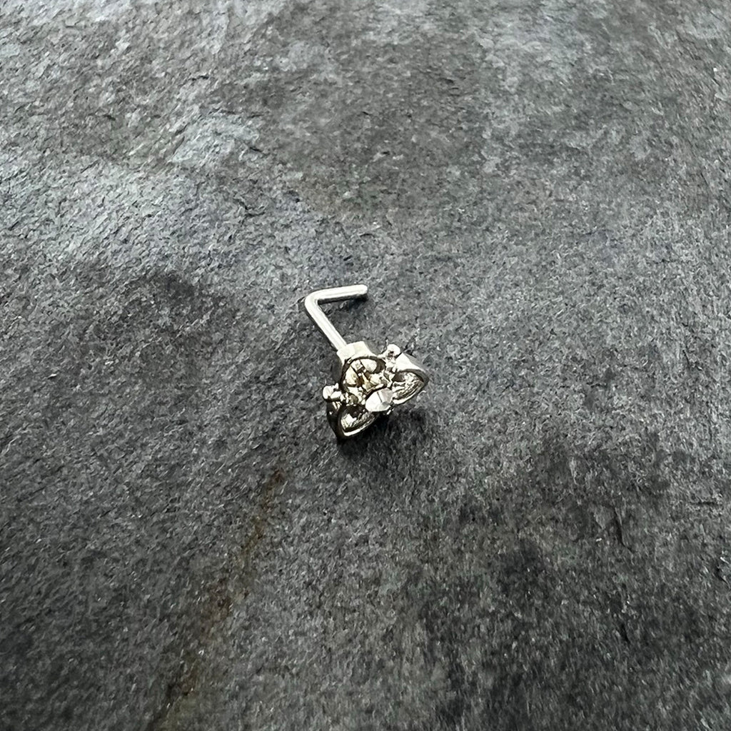 BodyCandy 20G 1/4 Clear CZ Gem Triple Heart Triquetra L Shape Nose Ring — back view