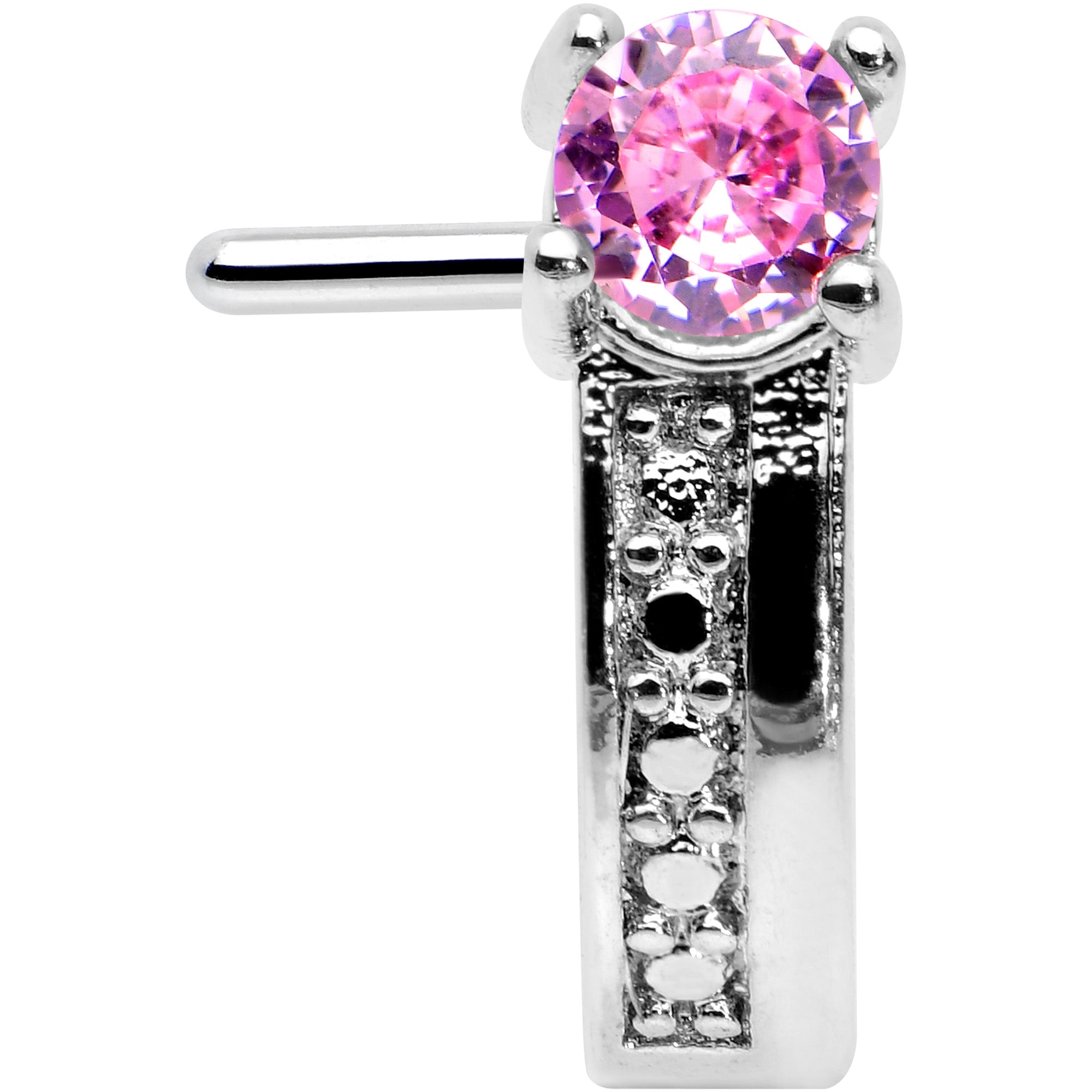 BodyCandy 20G 1/4 Pink Gem Texture Glam Faux Hoop L Shape Nose Ring — detail close-up