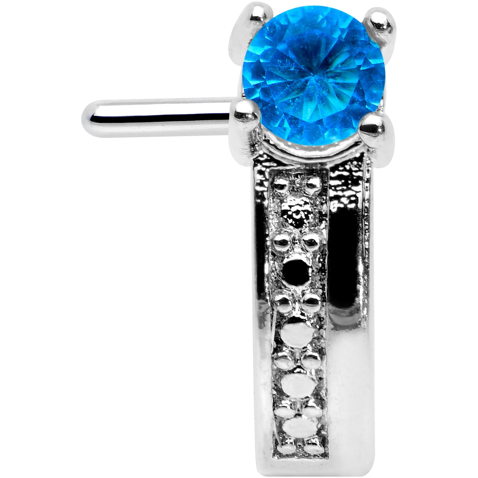 BodyCandy 20G 1/4 Blue Gem Texture Glam Faux Hoop L Shape Nose Ring — detail close-up