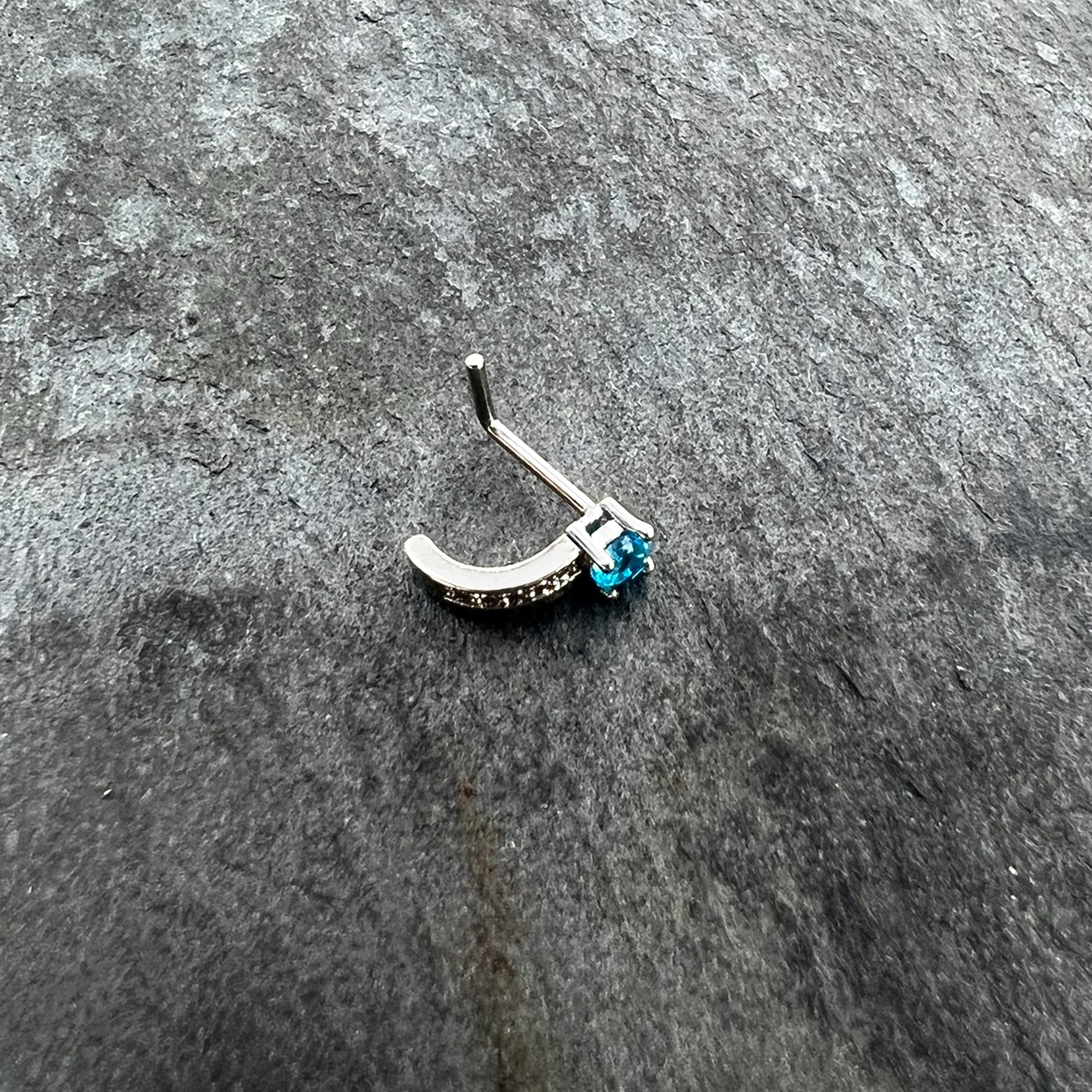 BodyCandy 20G 1/4 Blue Gem Texture Glam Faux Hoop L Shape Nose Ring — back view