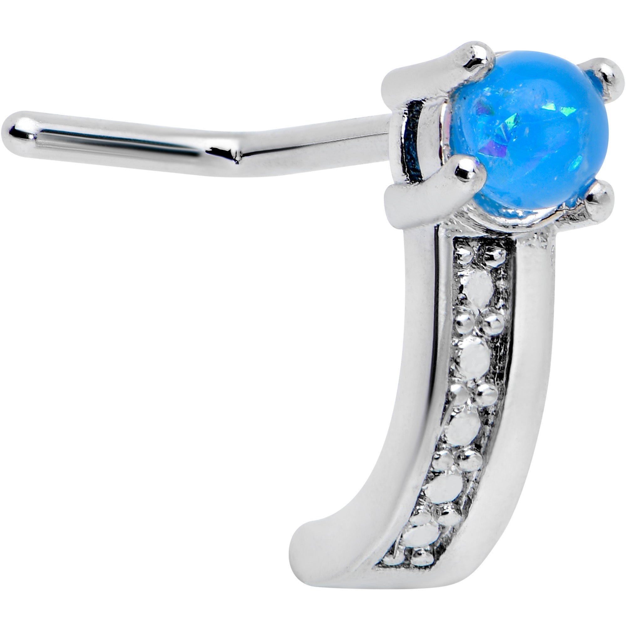 BodyCandy 20G 1/4 Blue Faux Opal Texture Glam Faux Hoop L Shape Nose Ring — main product shot