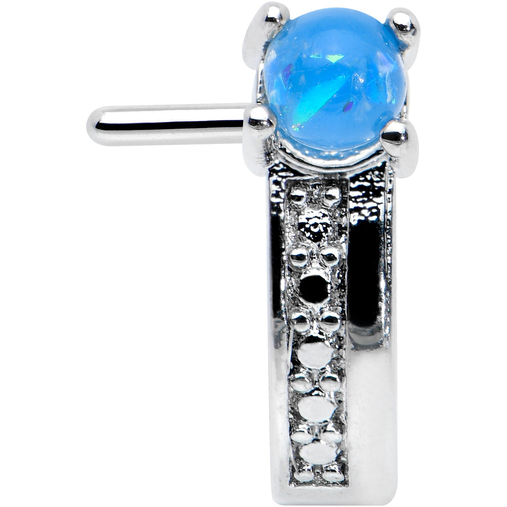 BodyCandy 20G 1/4 Blue Faux Opal Texture Glam Faux Hoop L Shape Nose Ring — detail close-up