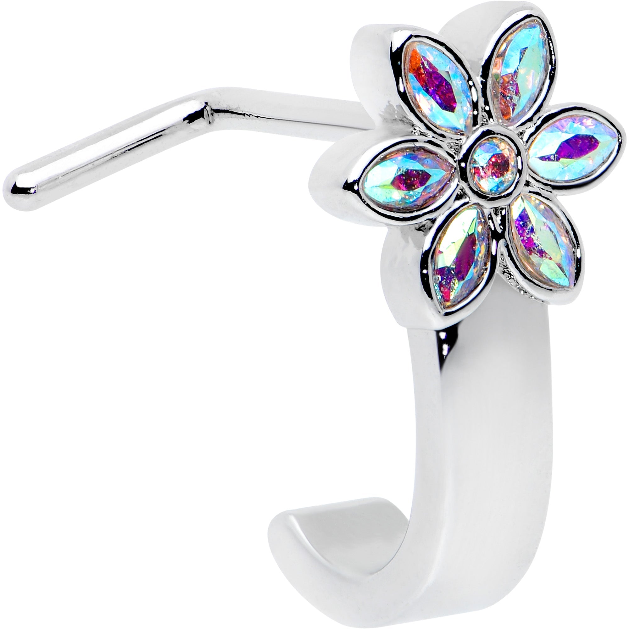 BodyCandy 20G 1/4 Aurora Gem Fancy Flower Faux Hoop L Shape Nose Ring — main product shot