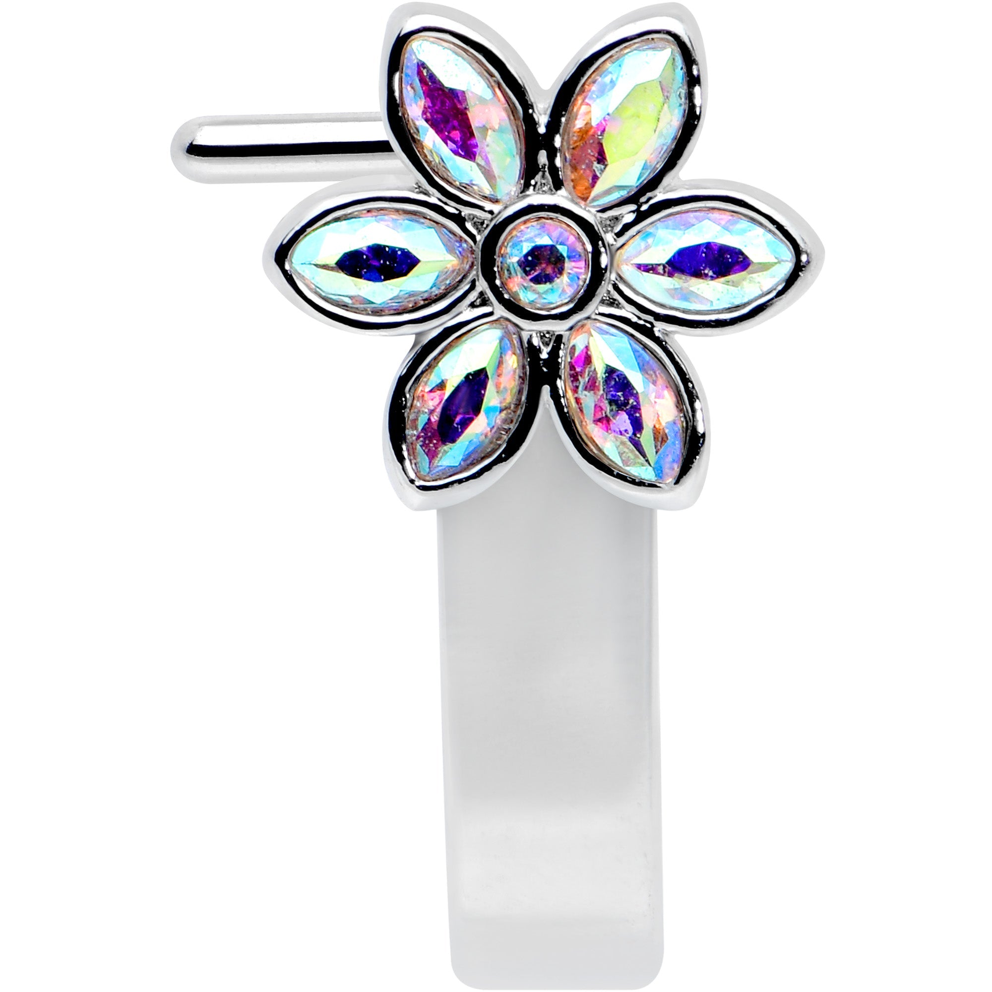 BodyCandy 20G 1/4 Aurora Gem Fancy Flower Faux Hoop L Shape Nose Ring — detail close-up