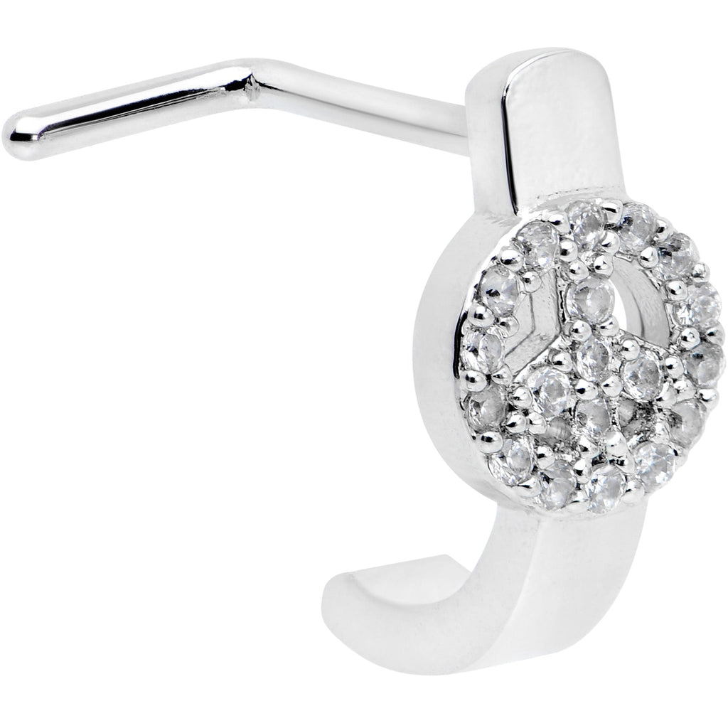 BodyCandy 20G 1/4 Clear Gem Retro Peace Sign Faux Hoop L Shape Nose Ring — main product shot