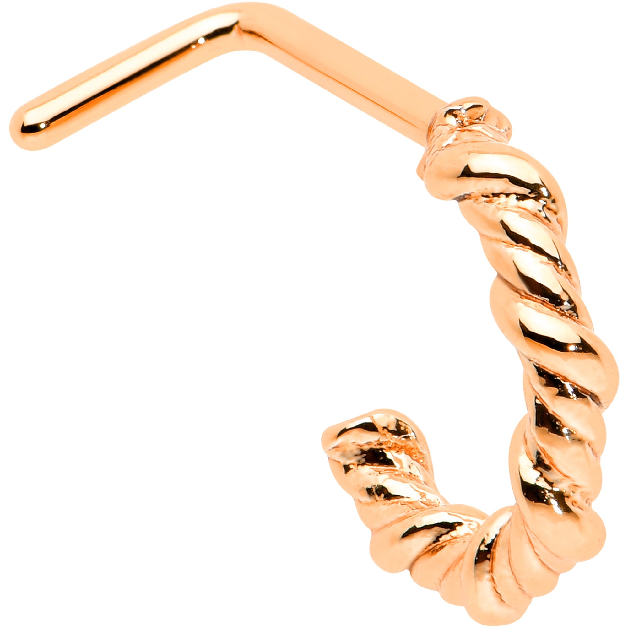 BodyCandy 20G 1/4 Rose Gold Tone Wicked Wire Faux Hoop L Shape Nose Ring — main product shot