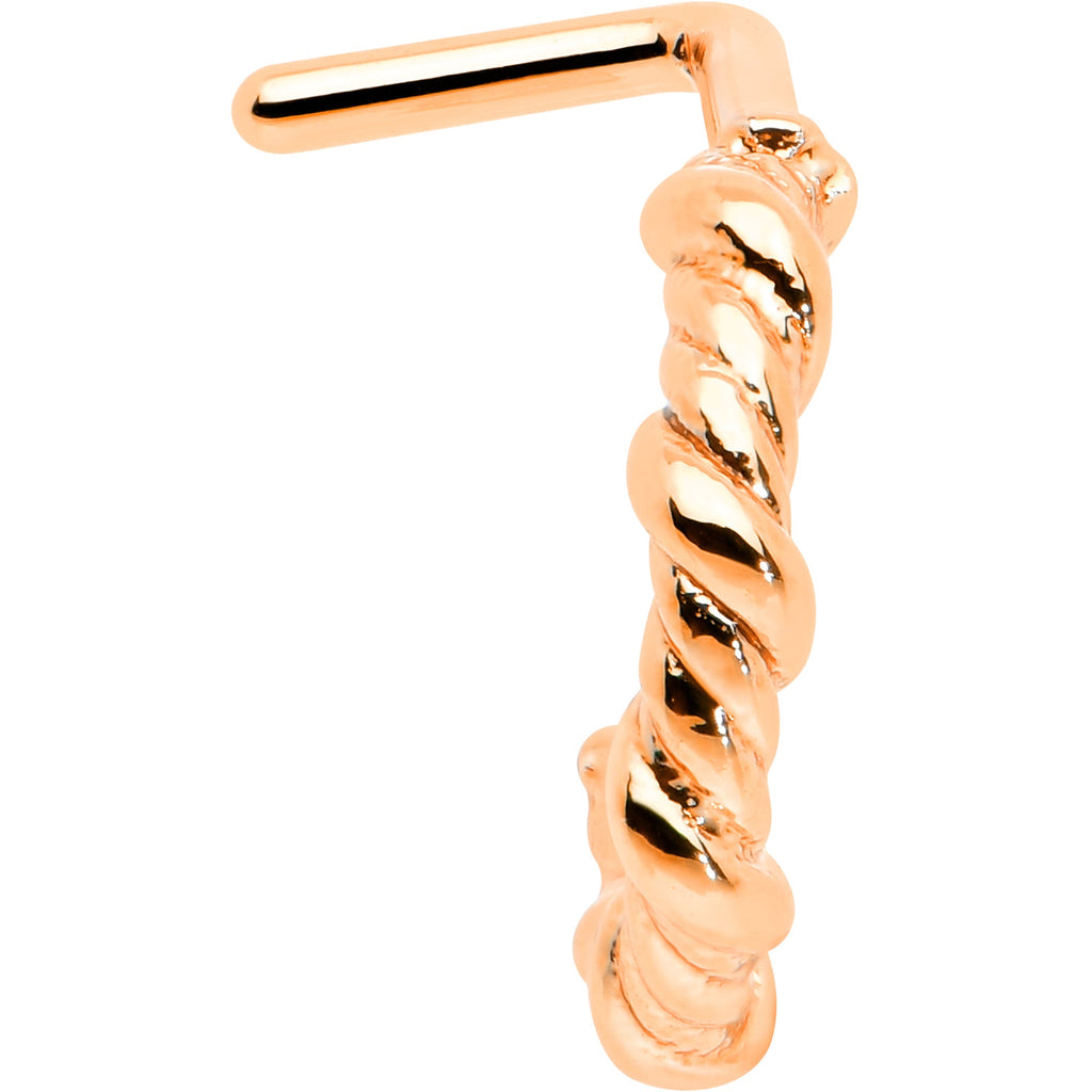 BodyCandy 20G 1/4 Rose Gold Tone Wicked Wire Faux Hoop L Shape Nose Ring — detail close-up