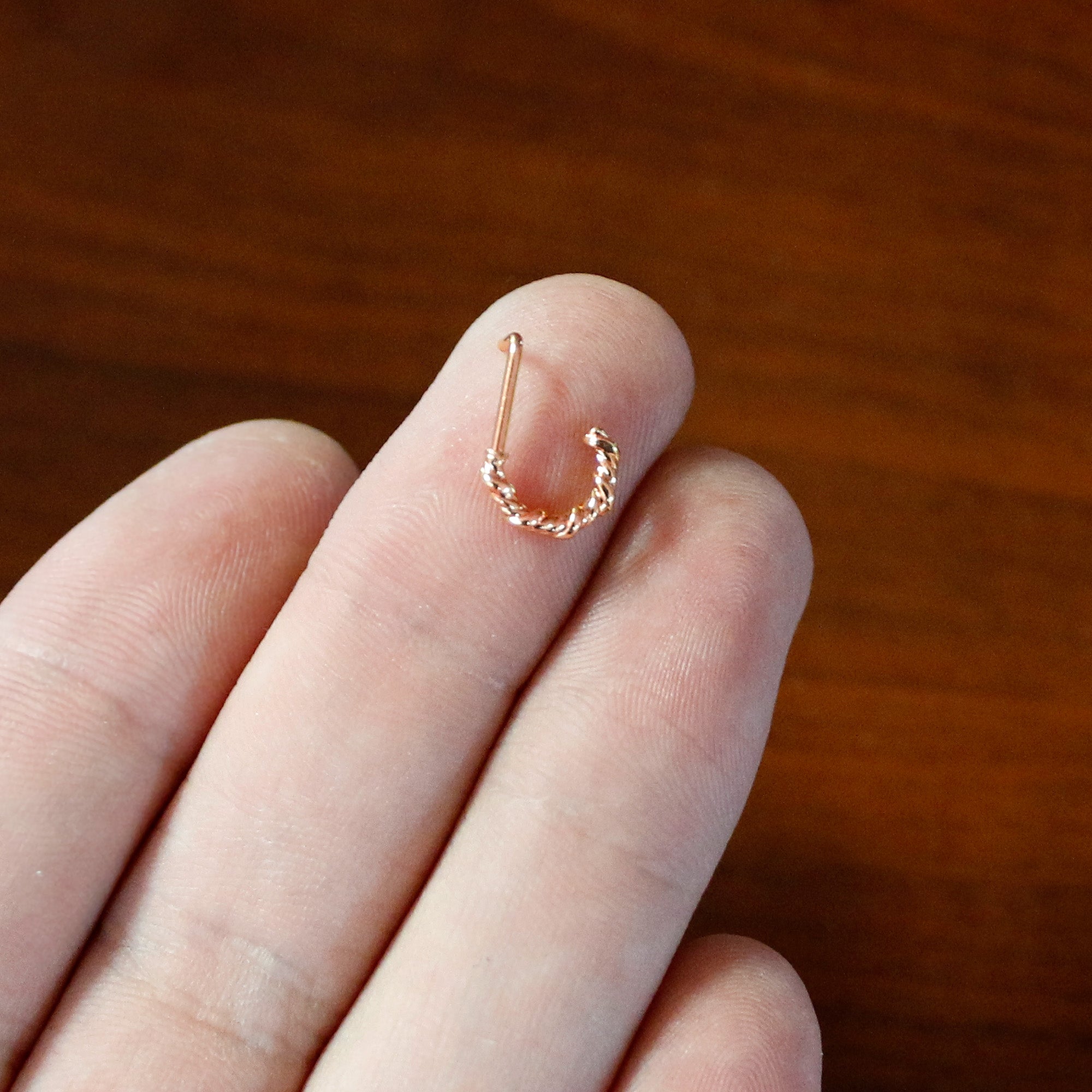 BodyCandy 20G 1/4 Rose Gold Tone Wicked Wire Faux Hoop L Shape Nose Ring — alternative angle