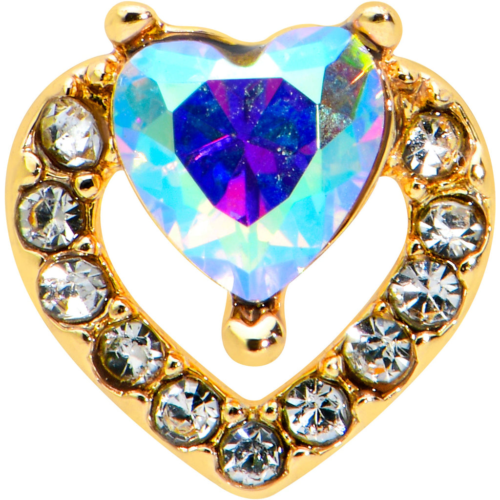BodyCandy 16G 1/4 Aurora Gem Gold Tone Rococo Heart Cartilage Tragus Earring — detail close-up
