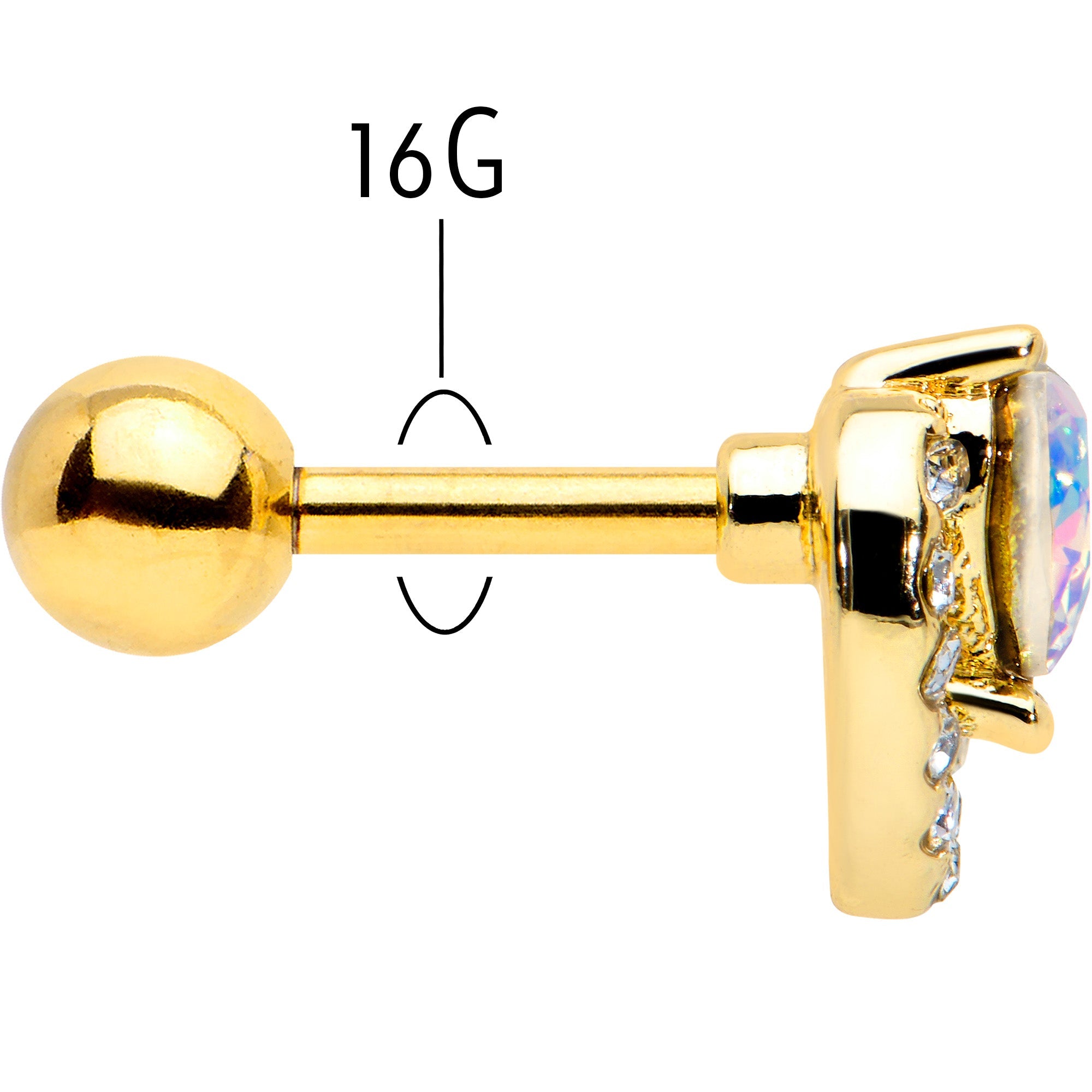 BodyCandy 16G 1/4 Aurora Gem Gold Tone Rococo Heart Cartilage Tragus Earring — back view