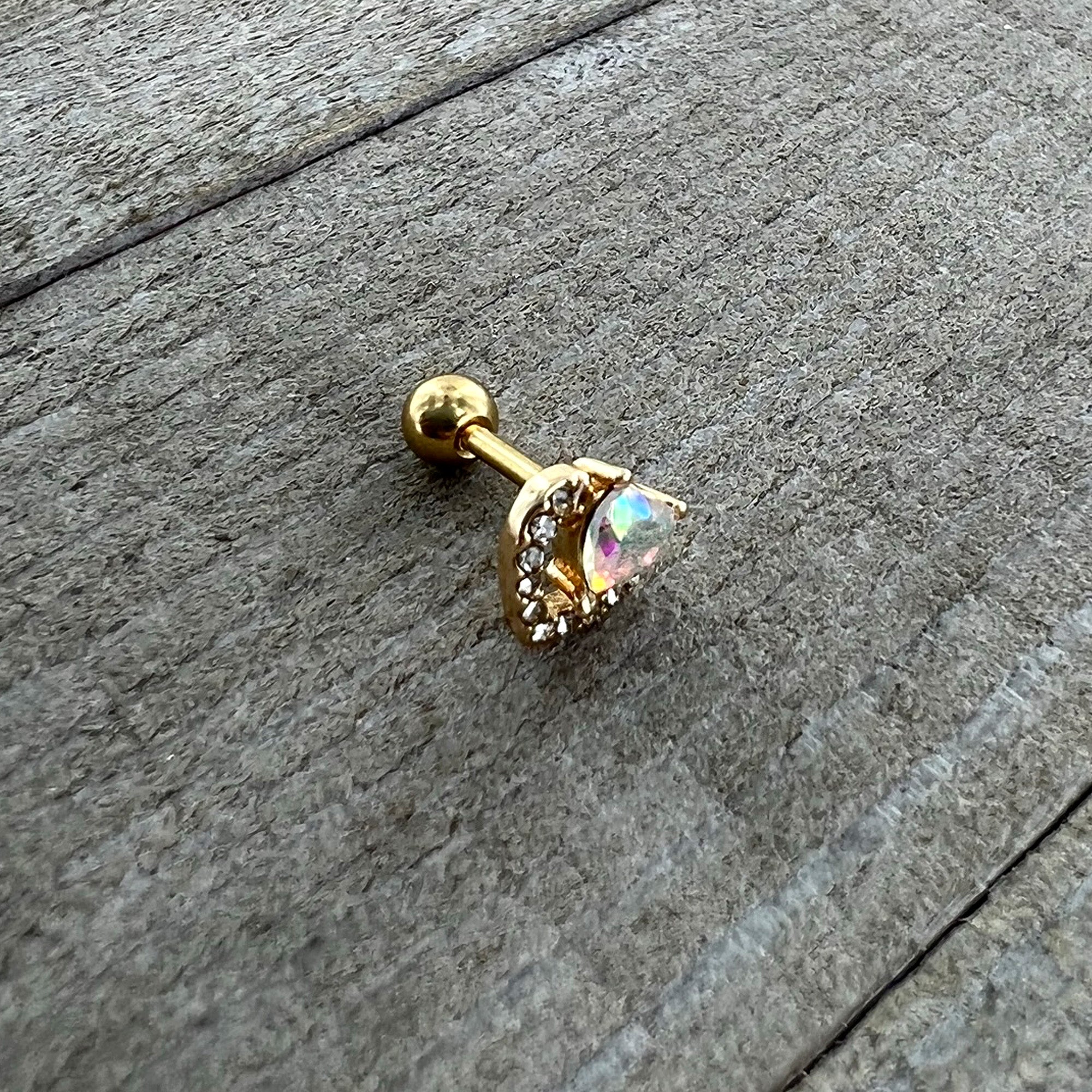 BodyCandy 16G 1/4 Aurora Gem Gold Tone Rococo Heart Cartilage Tragus Earring — alternative angle