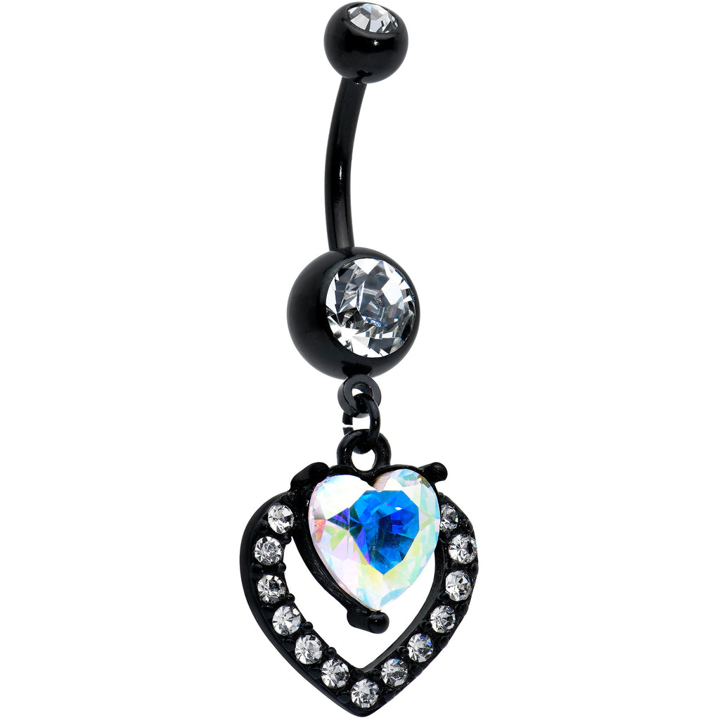 BodyCandy Clear Aurora Gem Black Rococo Heart Dangle Belly Ring — main product shot
