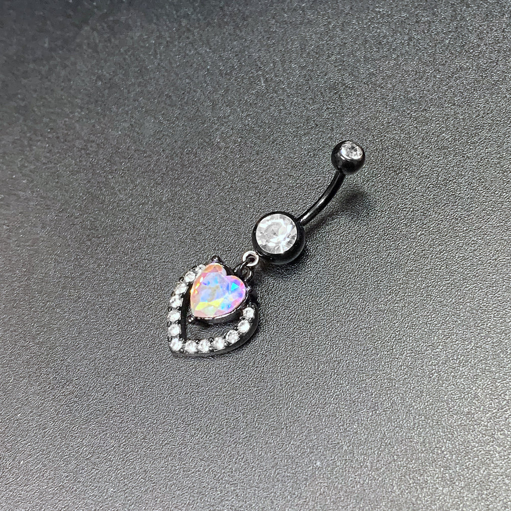 BodyCandy Clear Aurora Gem Black Rococo Heart Dangle Belly Ring — alternative angle