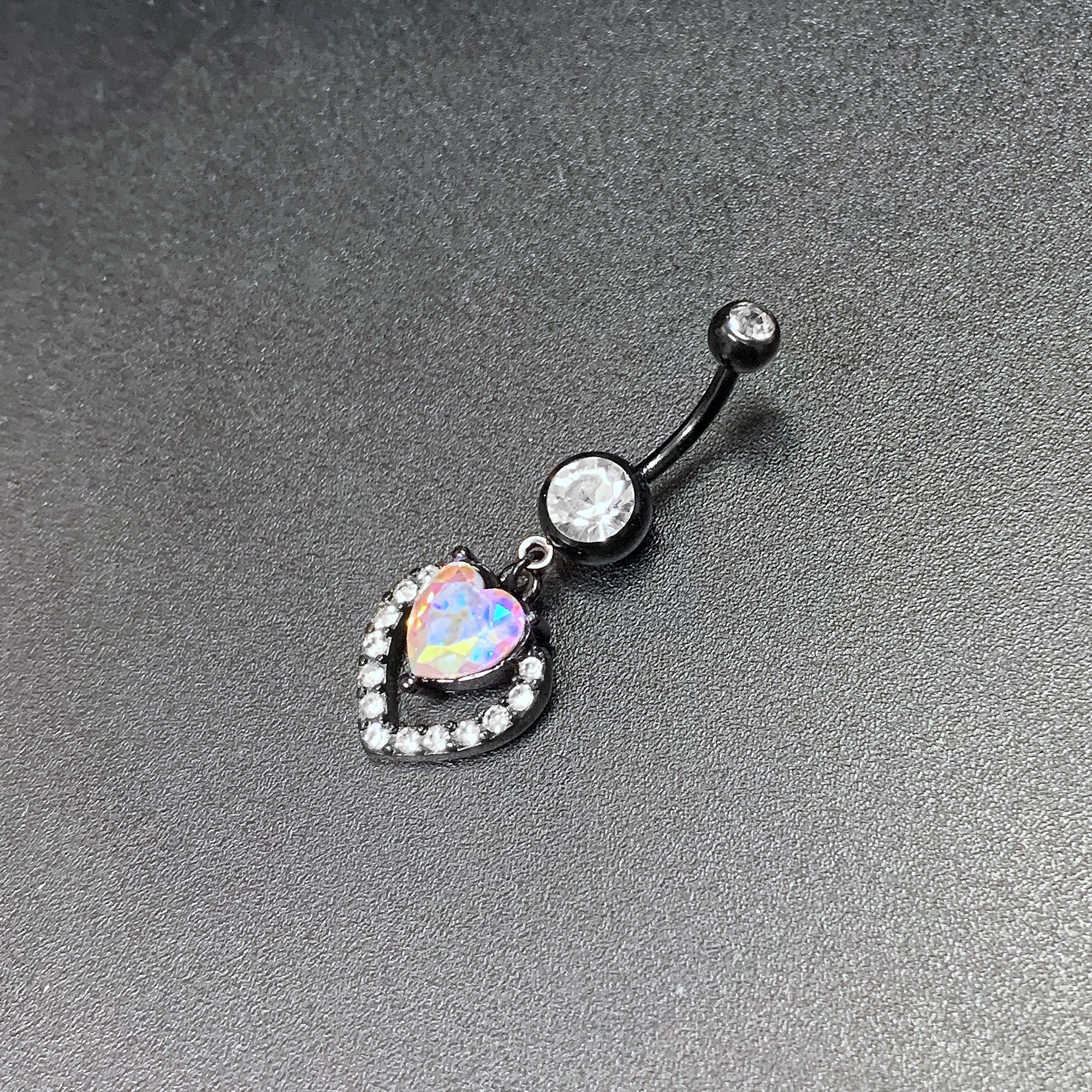BodyCandy Clear Aurora Gem Black Rococo Heart Dangle Belly Ring — alternative angle