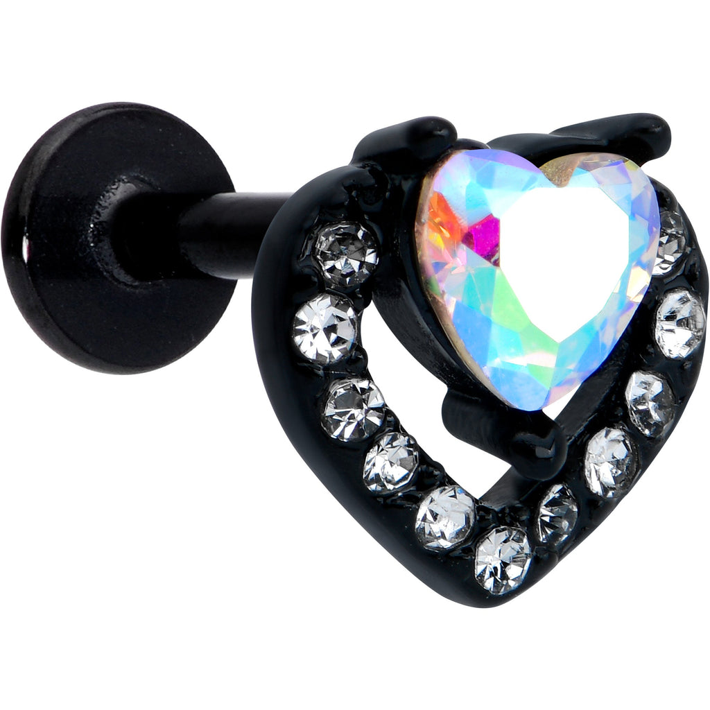 BodyCandy 16G 5/16 Aurora Gem Black Rococo Hearts Labret Monroe Tragus — main product shot