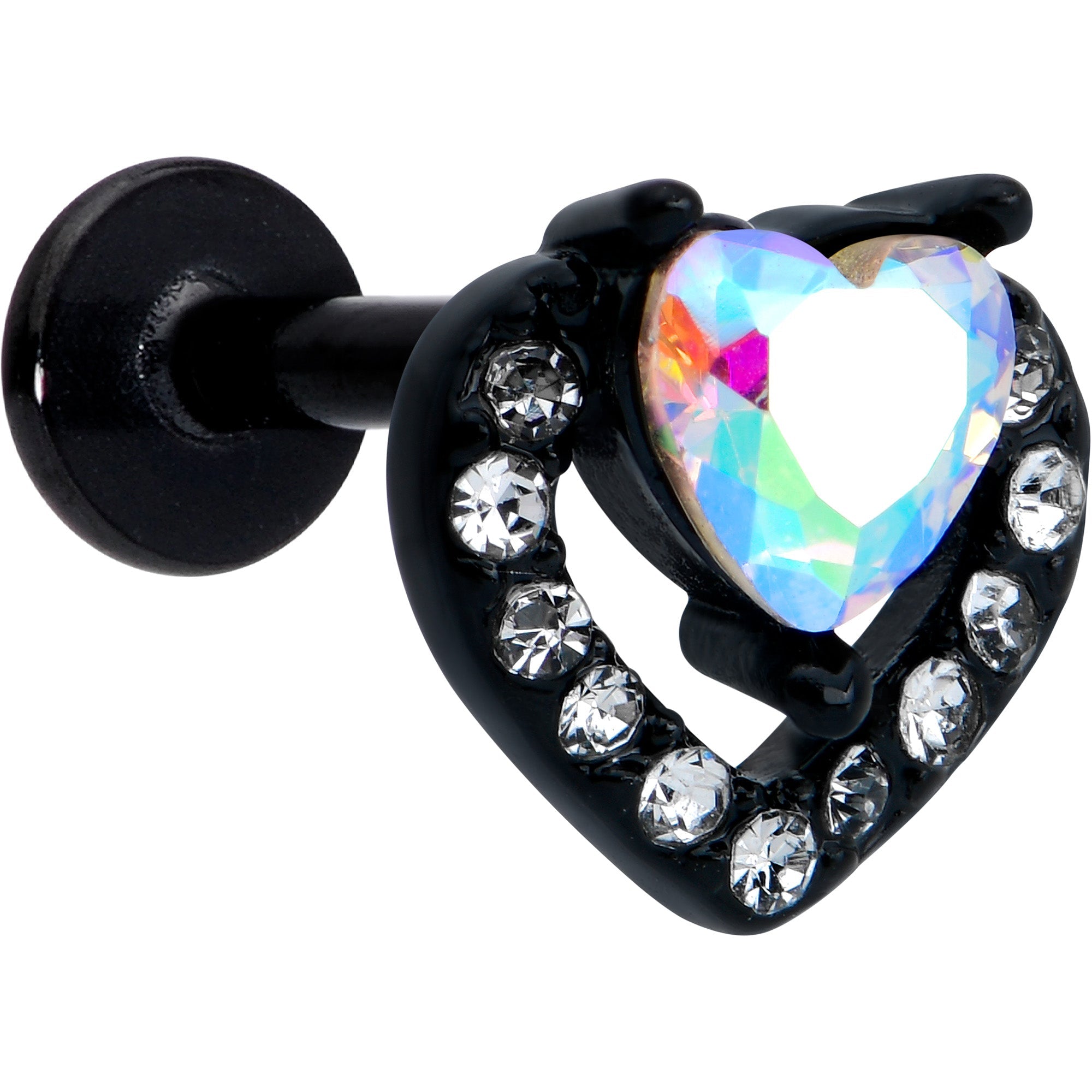 BodyCandy 16G 5/16 Aurora Gem Black Rococo Hearts Labret Monroe Tragus — main product shot