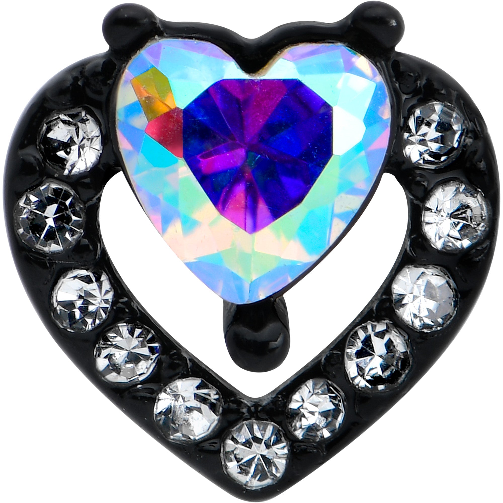 BodyCandy 16G 5/16 Aurora Gem Black Rococo Hearts Labret Monroe Tragus — detail close-up