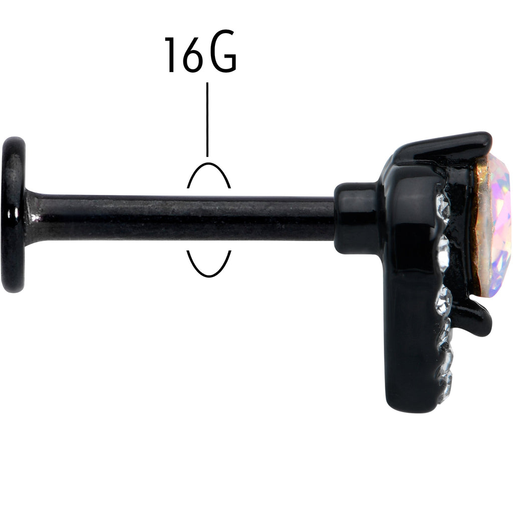 BodyCandy 16G 5/16 Aurora Gem Black Rococo Hearts Labret Monroe Tragus — back view