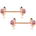 BodyCandy 14G 9/16  Pink Gem Rose Gold Hue Fashion Flamingo Nipple Ring Set — main product shot