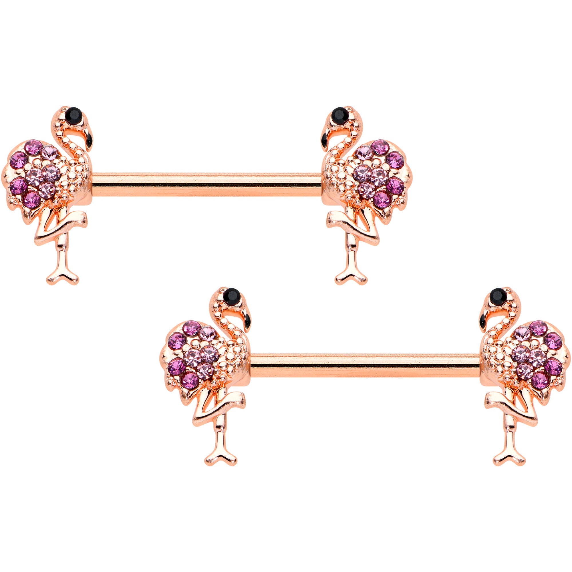 BodyCandy 14G 9/16  Pink Gem Rose Gold Hue Fashion Flamingo Nipple Ring Set — main product shot