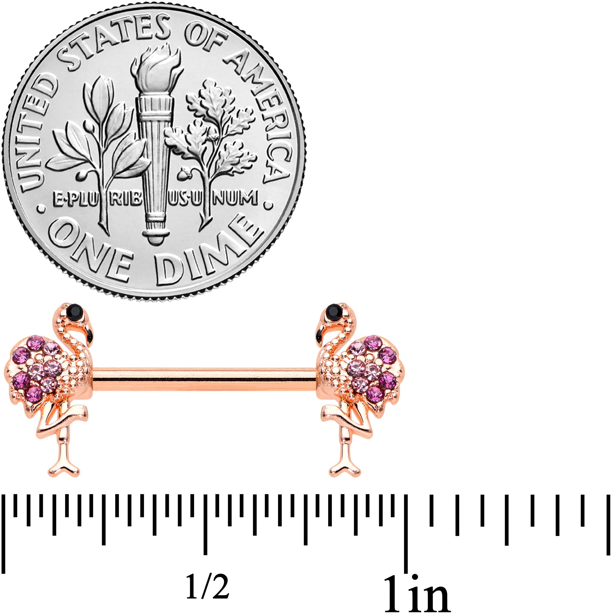 BodyCandy 14G 9/16  Pink Gem Rose Gold Hue Fashion Flamingo Nipple Ring Set — lifestyle context