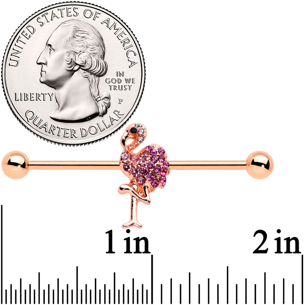 BodyCandy 14G Pink Gem Rosy Tone Fashion Flamingo Industrial Barbell 38mm — detail close-up