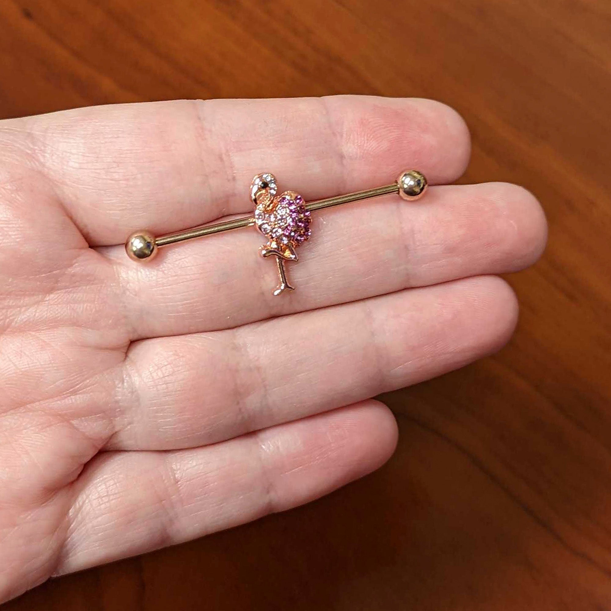 BodyCandy 14G Pink Gem Rosy Tone Fashion Flamingo Industrial Barbell 38mm — lifestyle context
