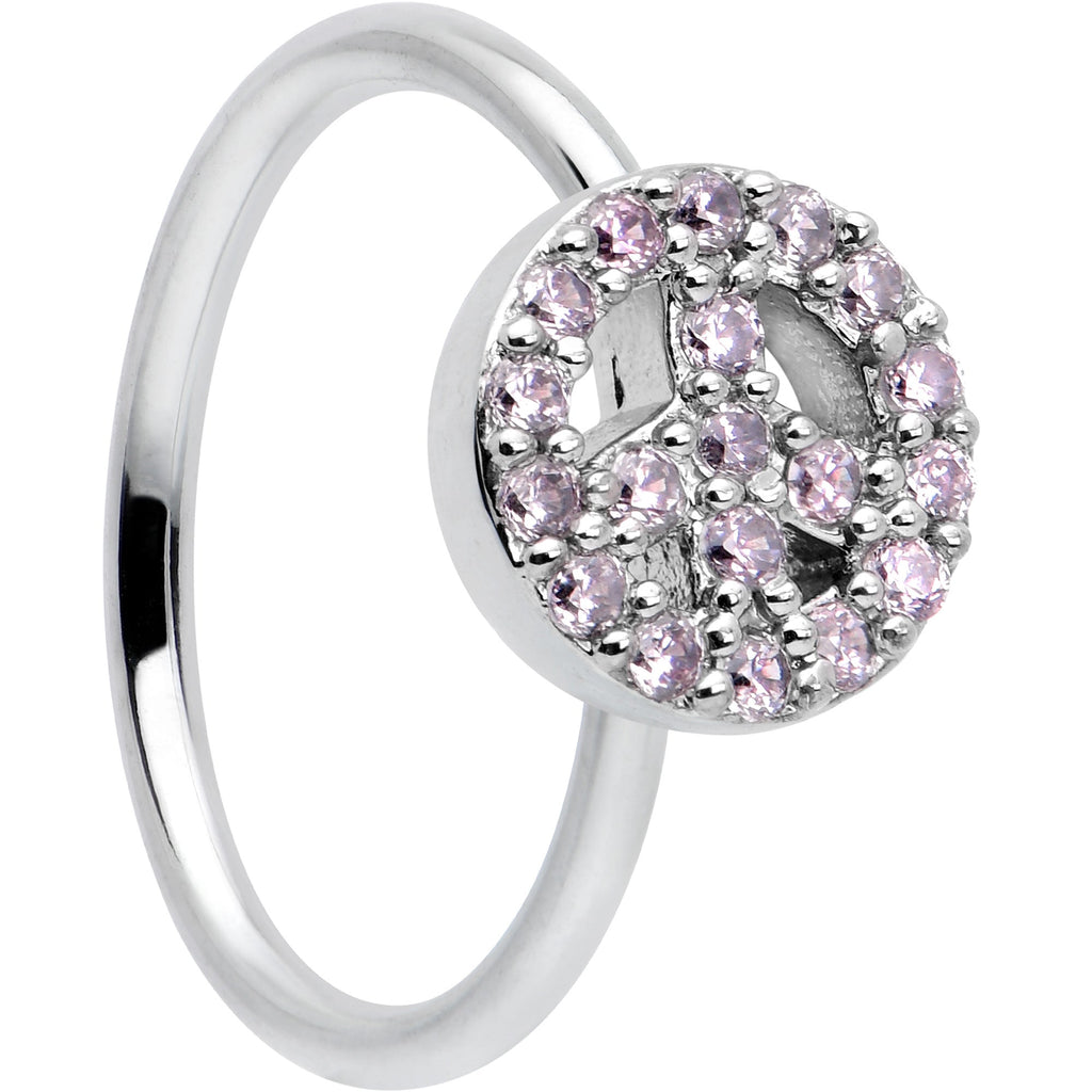 BodyCandy 20G 5/16 Faint Pink Gem Retro Peace Sign Seamless Nose Hoop — main product shot