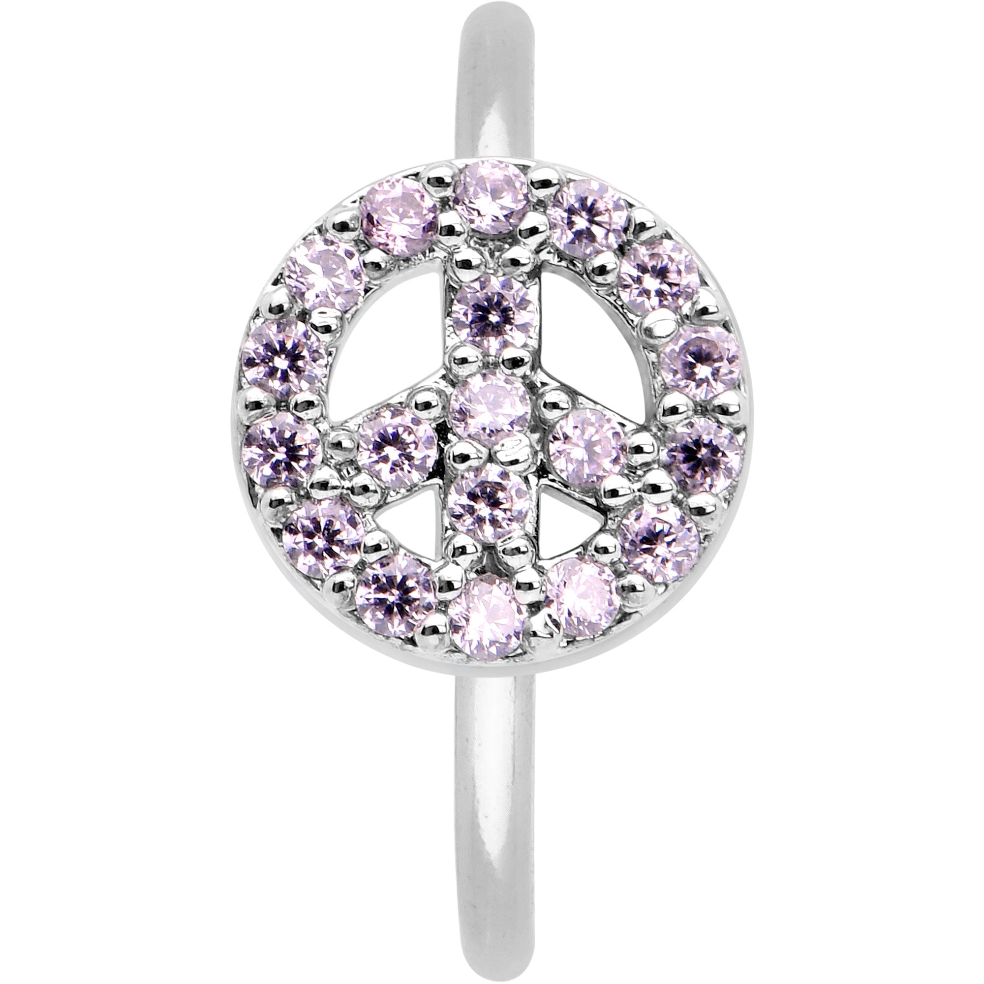 BodyCandy 20G 5/16 Faint Pink Gem Retro Peace Sign Seamless Nose Hoop — detail close-up