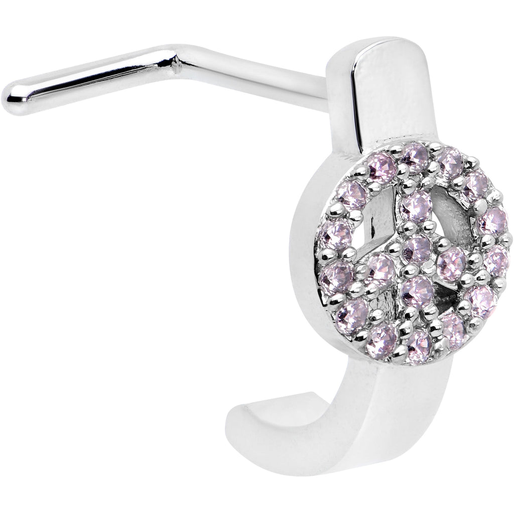 BodyCandy 20G 5/16 Faint Pink Gem Retro Peace Sign Faux Hoop L Shape Nose Ring — main product shot