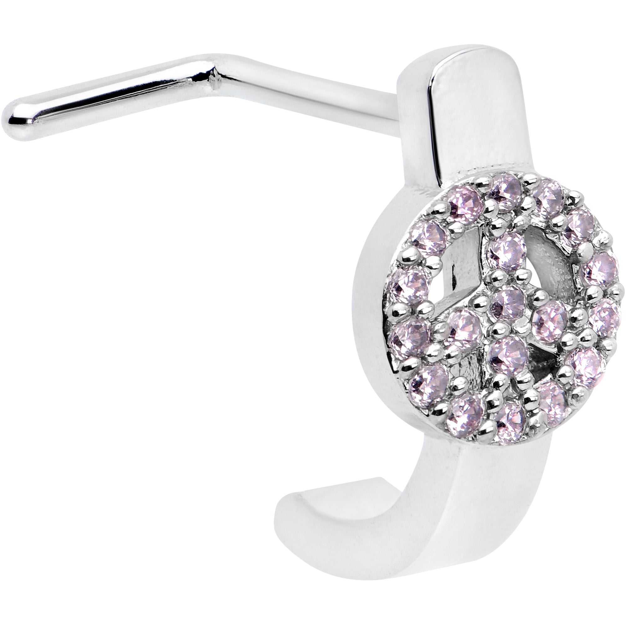 BodyCandy 20G 5/16 Faint Pink Gem Retro Peace Sign Faux Hoop L Shape Nose Ring — main product shot