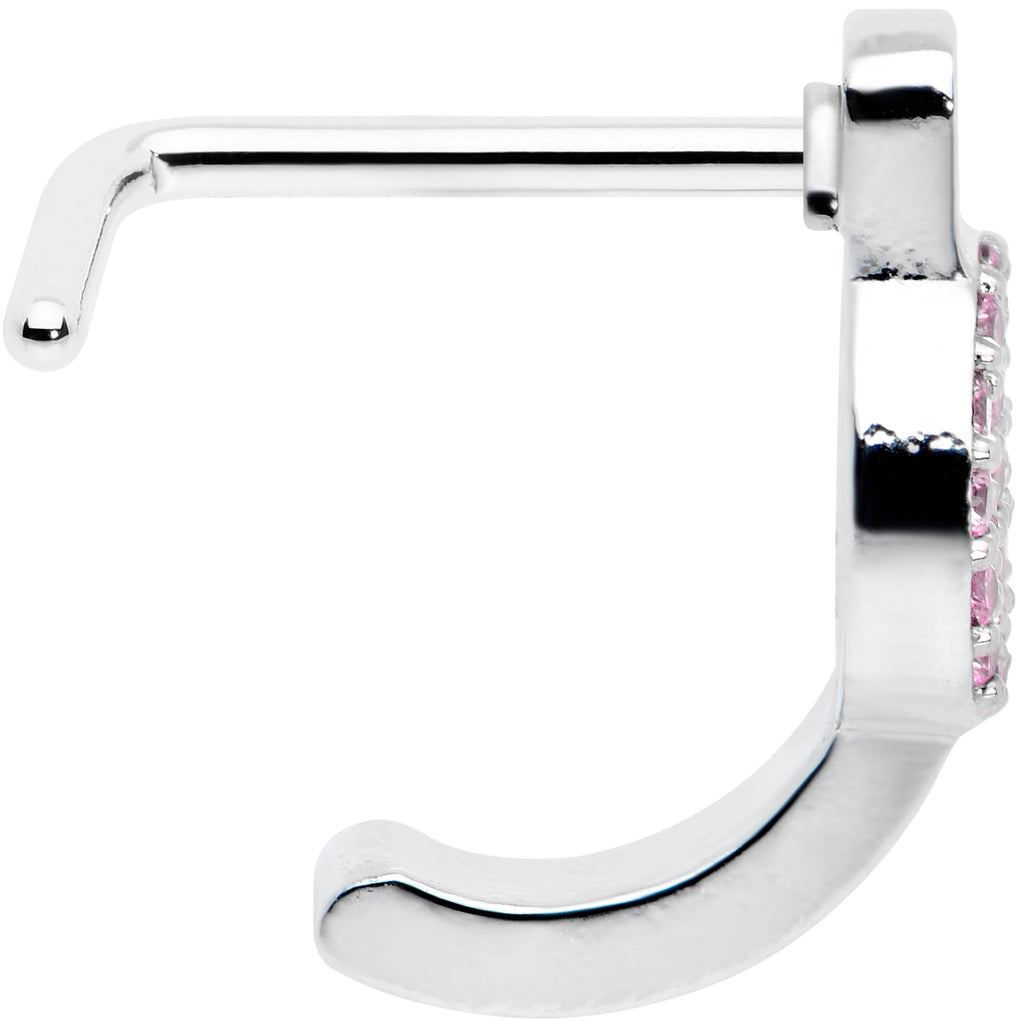 BodyCandy 20G 5/16 Faint Pink Gem Retro Peace Sign Faux Hoop L Shape Nose Ring — lifestyle context