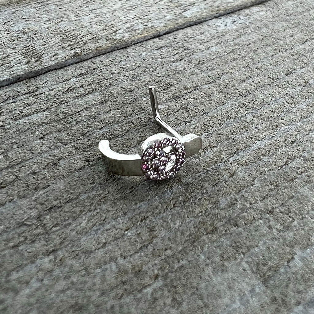 BodyCandy 20G 5/16 Faint Pink Gem Retro Peace Sign Faux Hoop L Shape Nose Ring — back view